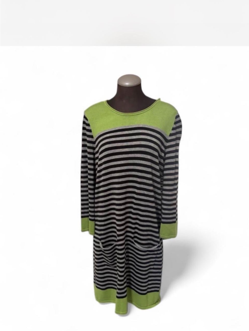 Eliza J Black & Gray Striped Sweater Dress with Lime Accents